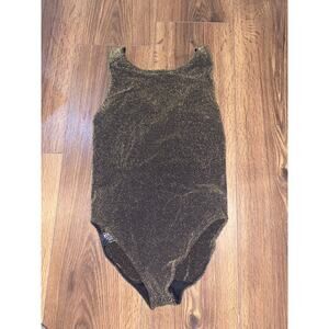 EUC Wolford Metallic Bodysuit XS Black Gold Shimmer Sleeveless tank